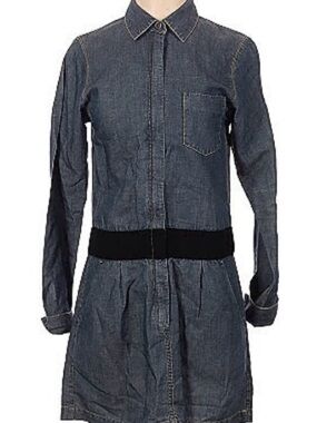 Theory Linen Denim-like Zip Up Banded Dress sz 4 Excellent Condition!